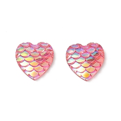 Magenta (Defective Closeout Sale: Scratched) Opaque Resin Cabochons, Heart with Mermaid Fish Scale Pattern, Magenta, 11.5x11.5x2.5mm