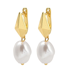 Настоящее золото 18K Серьги-кольца из латуни с покрытием ромба, серьги с подвесками из искусственного жемчуга для женщин, без кадмия и без свинца, долговечный, реальный 18 k позолоченный, 34x11 мм