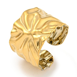 Настоящее золото 18K Ионное покрытие (ip) 304 кованое открытое манжетное кольцо из нержавеющей стали, широкое кольцо для женщин, реальный 18 k позолоченный, регулируемый