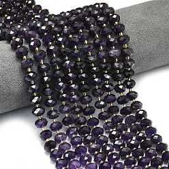 Аметист Природный аметист нитей бисера, граненые, рондель, с бисером, 8.5~10x5.5~6.5 мм, отверстие : 1 мм, около 43~45 шт / нитка, 15.35'' (39 см)