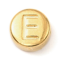 Letter E 304 из нержавеющей стали бусы, плоские круглые с буквы, золотые, Письмо E, 7x3.5 мм, отверстие : 1.7 мм
