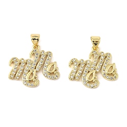 Слово Латунные микро проложить кубического циркония подвески, материнские темы, долговечный, без кадмия и без свинца, стойки покрытие, реальный 18 k позолоченный, слово, 18.5x21.5x2 мм, отверстие : 3.8x3.3 мм