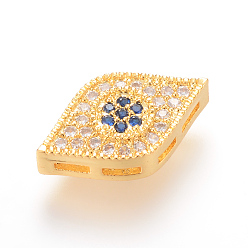 Golden Brass Micro Pave Cubic Zirconia Pendants, Multi-strand Links, Eye, Golden, 16.9mm