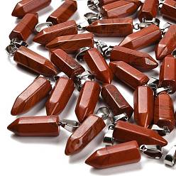 Красный Камень Природные красной яшмы подвески, из нержавеющей стали с цветным покрытием 201 защелки из нержавеющей стали на дужках, 25.5~26.5x8~9x8~9 мм, отверстие : 7x4 мм