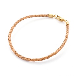 Сэнди Коричневый Плетеный кожаный шнур браслет решений, с 304 из нержавеющей стали Lobster Claw застежками, золотые, песчаный коричневый, 8-3/8 дюйм (21.4 см), 3 мм