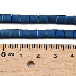Blue Plated Electroplated Frosted Non-magnetic Synthetic Hematite Beads Strands, Square, 2-Hole, Blue Plated, 5x5x2mm, Hole: 0.8mm, about 74pcs/strand, 15.75 inch(40cm)