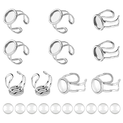Нержавеющая Сталь Цвет 10шт 201 настройки кольца манжеты из нержавеющей стали, лазерная резка, 10 шт. Прозрачные стеклянные кабошоны, прозрачный купол кабошон для изготовления ювелирных изделий в виде камеи, цвет нержавеющей стали, лоток : 12 мм, размер США 7 1/4 (17.5) ~ размер США 8 (18 мм)