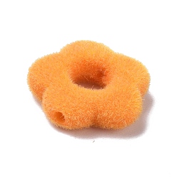 Orange Flocky Resin Beads, Flower, Orange, 14x15x4mm, Hole: 1.4mm