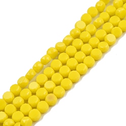 Желтый Непрозрачные сплошные цветные стеклянные бусины, граненые, плоско-круглые, желтые, 4x2.5 мм, отверстие : 0.8 мм, около 148~149 шт / нитка, 21.85 дюйм ~ 22.64 дюйм (55.5~57.5 см)