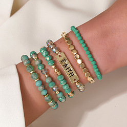 Средний Аквамарин 6 шт. 6 стили комплекты браслетов из сплава и смолы в богемном стиле с синтетическим кварцевым кристаллом, рондель, средний аквамарин, 6-3/4 дюйм (17 см), 1 шт / стиль