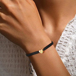 Letter B 304 браслеты из плетеных бусин в форме сердца из нержавеющей стали с буквами, регулируемые плетеные браслеты из нейлонового шнура для парной дружбы, платина, В письме