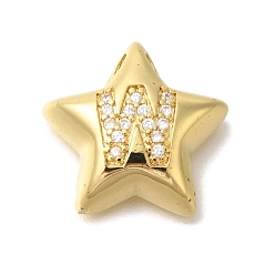 Letter W Стойка металлическая латунная микропрофилированная кубическая циркония подвески, долговечный, без кадмия и без свинца, буквы, реальный 18 k позолоченный, Буква W, 15.5x16.5x5.5 мм, отверстие : 3 мм