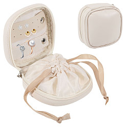 White PU Leather Storage Bags, with Polyester and Alloy Findings, Square, White, 120x120x46mm
