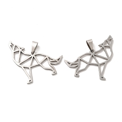 Нержавеющая Сталь Цвет Не тускнеющие 201 подвески-оригами из нержавеющей стали, прелести контура волка, цвет нержавеющей стали, 29.5x29x1.2 мм, отверстие : 6.5x3 мм
