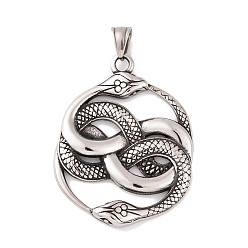 Античное Серебро 304 из нержавеющей стали большие кулоны, очарование змеи, античное серебро, 50.5x39x4.5 мм, отверстие : 8x5 мм