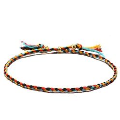 Turquoise Cotton Cord Braided Adjustable Bracelets, with Brass Bead, for Men and Women, Turquoise, Inner Diameter: 2-3/8 inch(6cm)