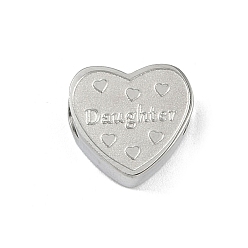 Нержавеющая Сталь Цвет Устойчивые к потускнению 304 европейские бусины из нержавеющей стали, бусины с большим отверстием, сердце с слово дочери, цвет нержавеющей стали, 10.5x12x6 мм, отверстие : 4.5 мм