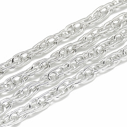 Silver Unwelded Aluminum Rope Chain, Silver Color Plated, 7.2x4.6x1mm, about 100m/bag