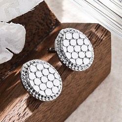 Платинированный Латунь серьги, овальные, Реальная платина, 11x9 мм