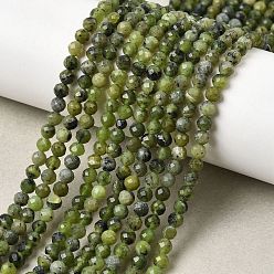 Класс AB Природного зеленого нефрита нитей бисера, граненые, круглые, класса AB, 4~4.5 мм, отверстие : 0.8 мм, около 94~104 шт / нитка, 15.35''~15.55'' (39~39.5 см)