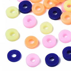 Couleur Mélangete Perles en fimo faits à la main, perles heishi, disque / plat rond, couleur mixte, 4x0.5~1.5mm, Trou: 1.5mm, environ66600 pcs / 1000 g