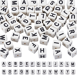 Черный 52шт 26 стили фарфоровые бусины ручной работы, квадрат с буквой a ~ z, чёрные, 8.5x8.5x8.5 мм, отверстие : 1.6 мм, 2 шт / стиль