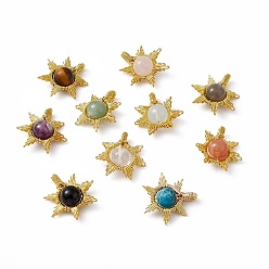 Mixed Stone Natural & Synthetic Mixed Gemstone Pendants, Sun Charms, with Rack Plating Golden Tone Brass Findings, Cadmium Free & Lead Free, 26~28x24~28x10mm, Hole: 2x4mm