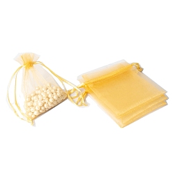 Золотистый 100шт. прямоугольные мешочки из органзы для рукоделия с завязками, на день рождения валентинки свадьба упаковка конфет, золотые, 15x10 см