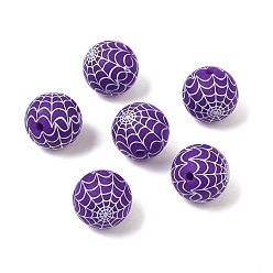 Фиолетовый Силиконовые бусины, фокусные бусы, круглый с рисунком паутины, фиолетовые, 15 мм, отверстие : 3 мм