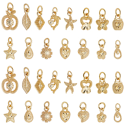 Золотой 60шт 15 стиль гальванизированный сплав подвески, долговечный, С латунным кольцом прыжка, морская звезда и бабочка и цветок, золотые, 9.5~15x6.5~10.5x2.5~3.5 мм, отверстие : 3.5 мм, 4 шт / стиль
