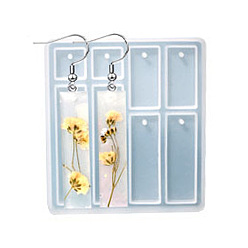 Rectangle DIY силиконовые формы кулон, формы для литья смолы, белые, прямоугольный и квадратный узор, 78x70x5.7 мм, отверстие : 2 мм, внутренний диаметр: 12~51x12~13 мм