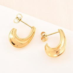 Золотой 316 серьги-гвоздики из хирургической нержавеющей стали, j-образный, ионное покрытие (ip), золотые, 18.5x10 мм