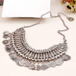 Античное Серебро Женские массивные ожерелья-нагрудники из сплава турецкой монеты в тибетском стиле, античное серебро, 17.72 дюйм (45 см)