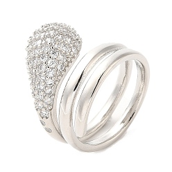 Platinum Brass Micro Pave Cubic Zirconia Wrap Cuff Rings, Teardrop, Cadmium Free & Lead Free, Platinum, Inner Diameter: 18mm