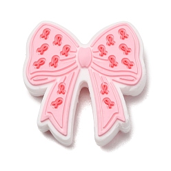Pink Силиконовые бусины на тему ленты осведомленности, фокусные бусы, бантом, DIY уход за ожерельем, розовые, 28x27x7.5 мм, отверстие : 3 мм
