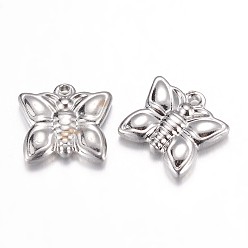 Edelstahl Farbe Anlaufgeschützt 201 Charms aus Edelstahl, Schmetterling, Edelstahl Farbe, 12.5x14x3 mm, Bohrung: 1 mm