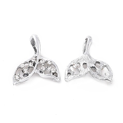 Crystal Alloy Rhinestone Pendants, Platinum Tone Fishtail Charms, Crystal, 18x17x3.5mm, Hole: 5x1.5mm