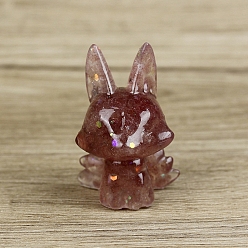Клубничный Кварц Украшение для дисплея девятихвостой лисы из смолы, с натуральной клубничной кварцевой крошкой внутри статуй для украшения домашнего офиса, 40x35x65 мм