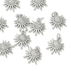 Real Platinum Plated SHEGRACE Brass Micro Pave Cubic Zirconia Pendants, Sun Charms, Cadmium Free & Nickel Free & Lead Free, Clear, Real Platinum Plated, 11.5x11x3mm, Hole: 3mm