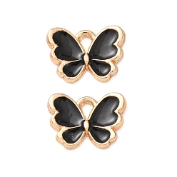 Black Alloy Enamel Pendants, Butterfly Charms, Golden, Black, 9x12.5x2mm, Hole: 1.5x2mm