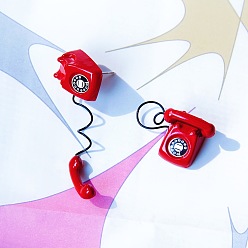 Красный Серьги-гвоздики из сплава и акрила в форме телефона, платина, красные, 11x30 мм