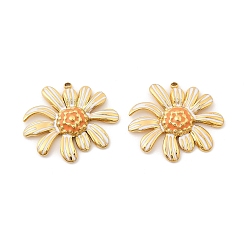 Белый 304 нержавеющей стальной эмали подвески, ионное покрытие (ip), цветочный шарм, золотые, белые, 24.5x27.5x4 мм, отверстие : 1.5 мм