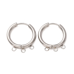 Stainless Steel Color 304 Stainless Steel Huggie Hoop Earring Findings, Round, with 3-Loops, Long-Lasting Plated, Stainless Steel Color, 21x19x2.5mm, Hole: 1.8mm
