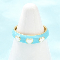 Light Sky Blue Brass Enamel Cuff Open Rings, Heart, Cadmium Free & Lead Free, Long-Lasting Plated, Rack Plating, Real 18K Gold Plated, Light Sky Blue, 5mm, Inner Diameter: 17mm