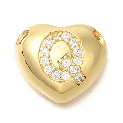 Letter Q Стойка металлическая латунная микропрофилированная кубическая циркония подвески, без кадмия и без свинца, сердце с подвесками в виде буквы az, реальный 18 k позолоченный, Буква Q, 14.5x16x6 мм, отверстие : 3 мм