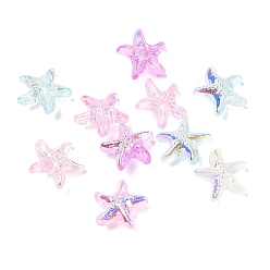 Starfish Ocean Theme Electroplate Transparent Glass Beads, AB Color Plated, Half Plated, Starfish, 15x16x7.5mm, Hole: 1.2mm,  5pcs/set