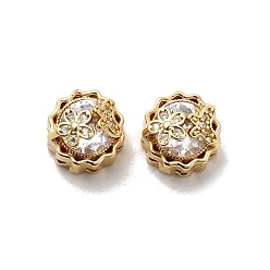 Настоящее золото 18K Многожильные звенья из латуни с прозрачным фианитом, цветок, реальный 18 k позолоченный, 10x8 мм, отверстие : 1.6 мм