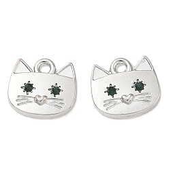 Cat Shape Pendentifs en alliage, plaqué longue durée, platine, breloques en forme de chat, 12.5x13.5x2.5mm, Trou: 1.5mm