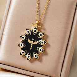 Черный Модные овальные латунные эмалевые подвески от сглаза с черными блестящими кубическими цирконами, золотые, чёрные, 15.75 дюйм (40 см)