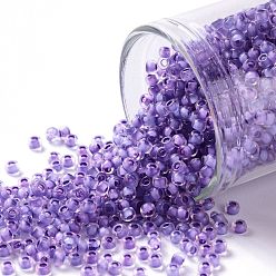 (977) Inside Color Crystal/Neon Purple Lined TOHO Round Seed Beads, Japanese Seed Beads, (977) Inside Color Crystal/Neon Purple Lined, 11/0, 2.2mm, Hole: 0.8mm, about 5555pcs/50g